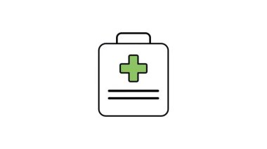 Pürüzsüz karikatür-anime düz stili ile ana hatları yeşil haç olan minimal beyaz kutu tasvir edilen sağlık hizmeti ilk yardım kutusu animasyonu