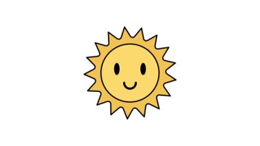 Güneş animasyonu, cesur hatları ve minimalist düz tasarımı olan neşeli gülümseyen güneşi gösteriyor.
