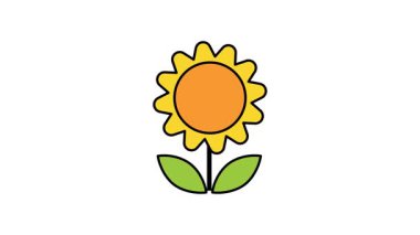 Parlak sarı taç yapraklı ayçiçeği canlandırma simgesi kalın düz vektör biçimi bırakır