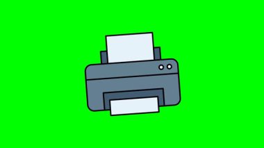 Yazıcı simgesi canlandırma tasarımı düz renkli illüstrasyon tarzına sahip dijital ofis yazıcısını temsil ediyor