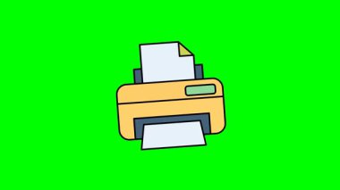 Yazıcı simgesi canlandırması. Kağıt çıktısı ve kalın hatlı sarı ofis yazıcısını gösteriyor.