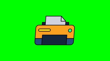 Yazıcı simgesi canlandırması: Kağıt ve kalın ana hatlı turuncu ofis yazıcısı