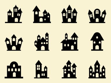 Ürkütücü Hayaletli Ev Silueti Gotik Çizgi Film Yapısı Simgesi Çizimi