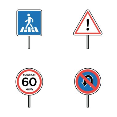 Trafik Yol İşareti Simgesi Yaya Geçidi Uyarı Sınırı U dönüşü Yok