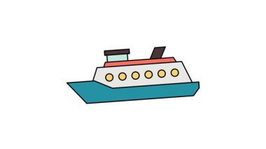 Boat marine transportation icon animation showing clean flat cartoon shapes bright colors and strong outlines