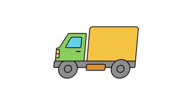 Nakliye kamyonu animasyon grafiği net ulaşım görsel detaylarıyla modern düz simge biçimini gösteriyor