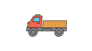 Düz çizgi film vektör tarzında basit kargo platformuna sahip yassı kamyon canlandırma simgesi