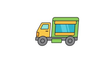 Minimalist düz simge tasarımı ile nakliye aracını temsil eden kargo kamyonu animasyonu grafiği
