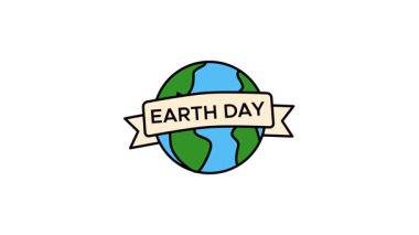 Gezegen ve Kurdele Tasarımlı Düz Dünya Günü Simgesi