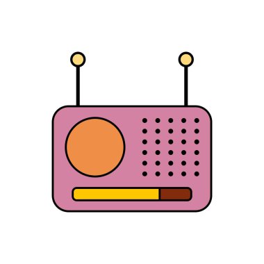 Retro Biçim Radyo Simgesi Parlak Renkler: Medya, Müzik ve Yayın Kavramı