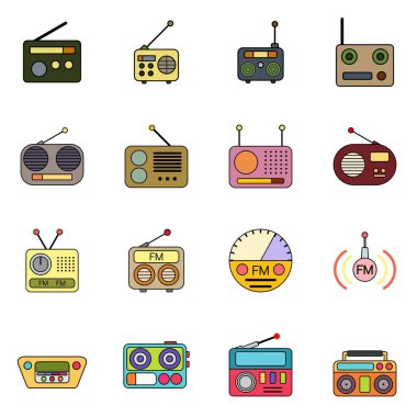Taşınabilir Radyo Simgesi Düz ve Çizgi Biçiminde Ayarlandı