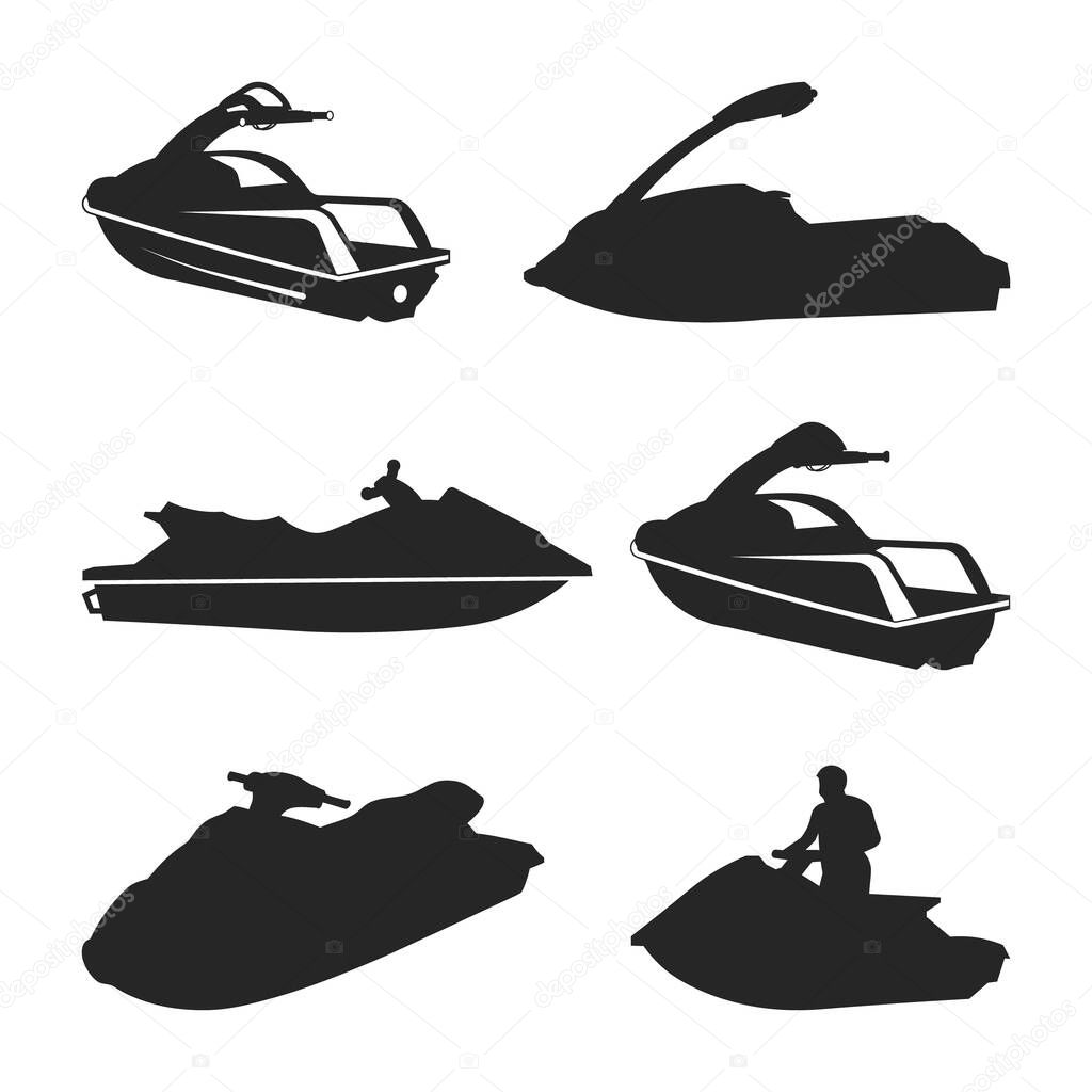 Jet ski silhouette, Jet ski Outlines Collection vector silhouette, Jet ski clipart Vector illustration on white background.