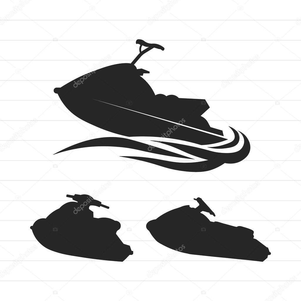 Jet ski silhouette, Jet ski Outlines Collection vector silhouette, Jet ski clipart Vector illustration on white background.