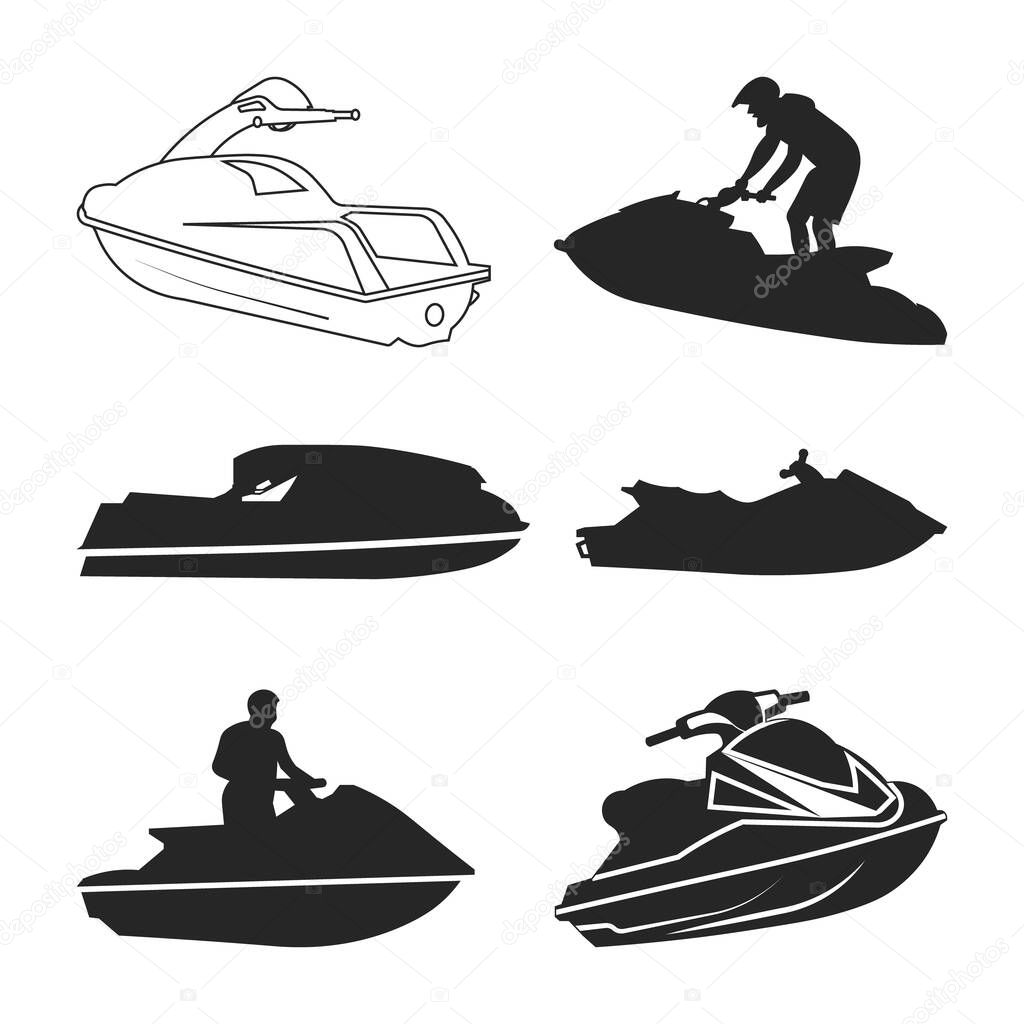Jet ski silhouette, Jet ski Outlines Collection vector silhouette, Jet ski clipart Vector illustration on white background.