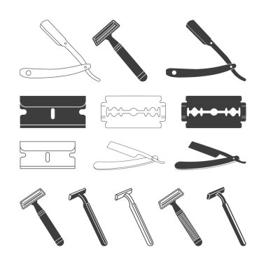 Tıraş Usturaları ve Bıçakları Simgesi Silueti, Ustura vektör İllüstrasyonu