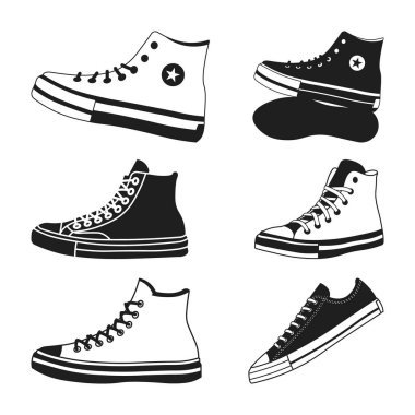 Klasik Yüksek Tepeli Spor Ayakkabı Siluetleri Seti, Tablo Ayakkabı Örtüleri Görünümü