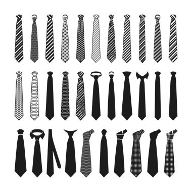 Basit modern siyah kravat simgesi, Necktie Taslak Simgeleri, Siluetleri Ayarla, karalama kravat koleksiyonu beyaz arkaplanda izole edilmiş vektör.