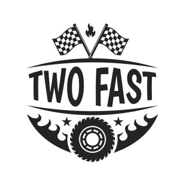 Damalı Bayraklar ve Lastiklerle İki Hızlı Yarış Amblemi, Bayrak Yarışı Silueti İki