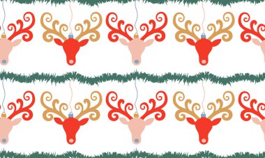 colorful repeating vector xmas holiday background texture abstract deer red gold blush pink artistic drawn web design