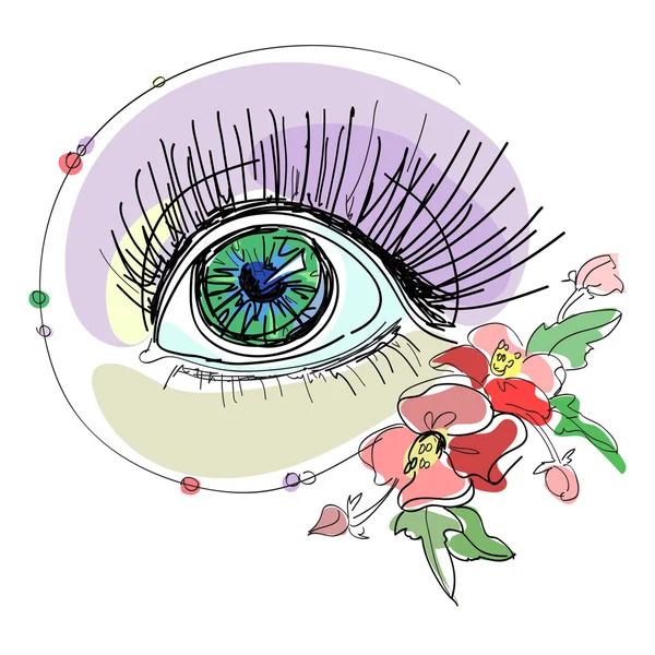 Croquis d'un oeil de femme avec des fleurs — Image vectorielle