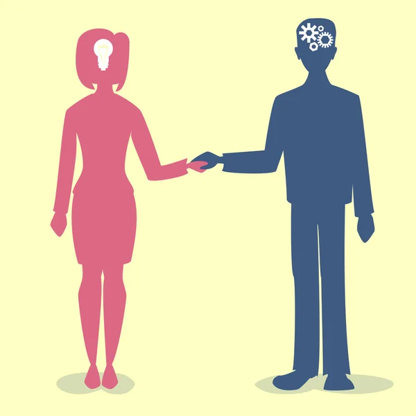 Man en vrouw hand in hand, het idee en het maken van mechanisme om te — Stockvector