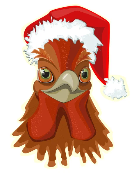 Coq, tête de bite dans le chapeau du Père Noël, vecteur — Image vectorielle