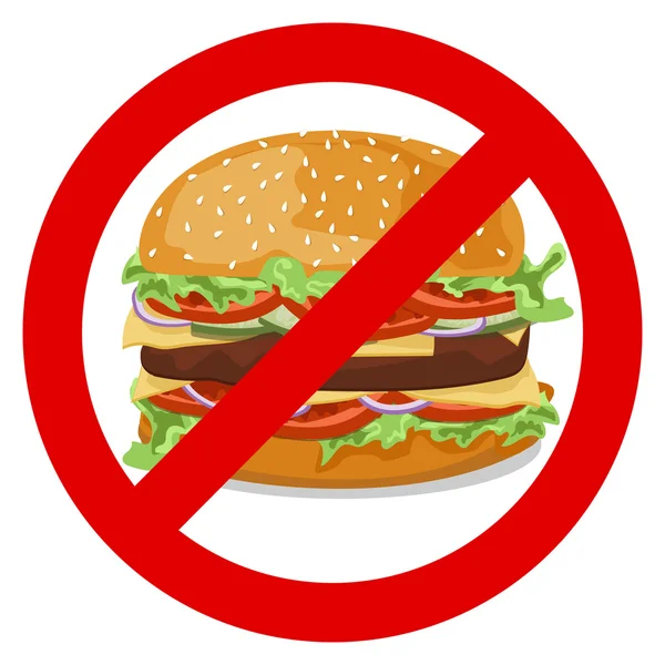 Znamení, zakazující hamburger s rajčaty, cibulkou, okurka — Stockový vektor