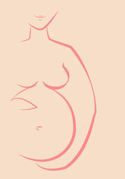 Беременная женщина нарисовала контур, держась за живот с улыбкой малыша — стоковый вектор