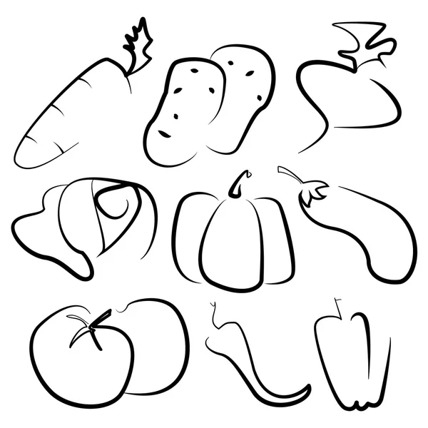 组的蔬菜，涂在白色背景上的黑色线条 — 图库矢量图片
