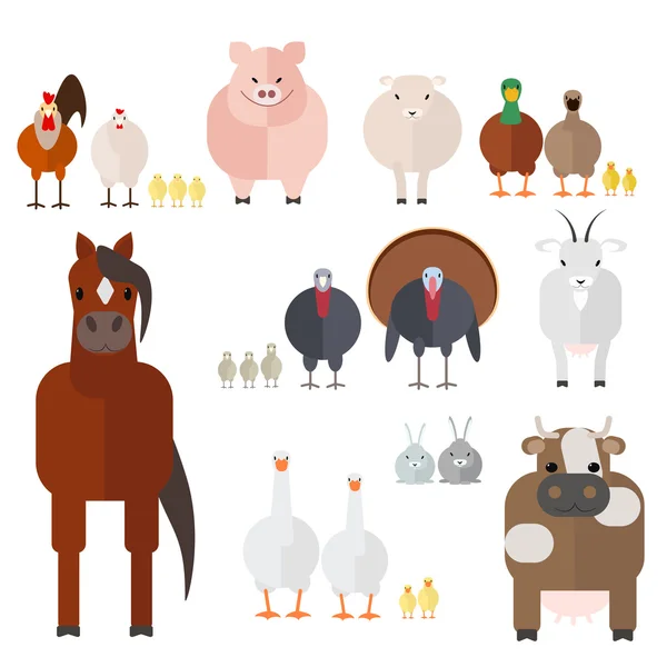 Animales de granja conjunto de animales de granja y aves, el vector — Archivo Imágenes Vectoriales