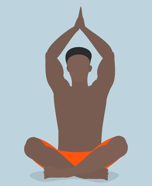 Hombre afroamericano practicando yoga, sentado en una pose — Vector de stock