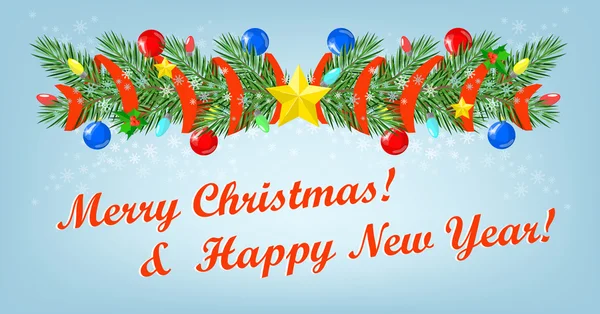 Christmas gratulationer bakgrund, titel, gren av spruce wit — Stock vektor