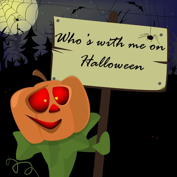 Einladung zu Halloween, Kürbis hält ein Plakat, Vektor — Stockvektor