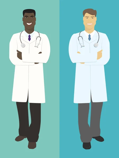 ¿Doctor? Médico afroamericano y caucásico. Vector — Vector de stock