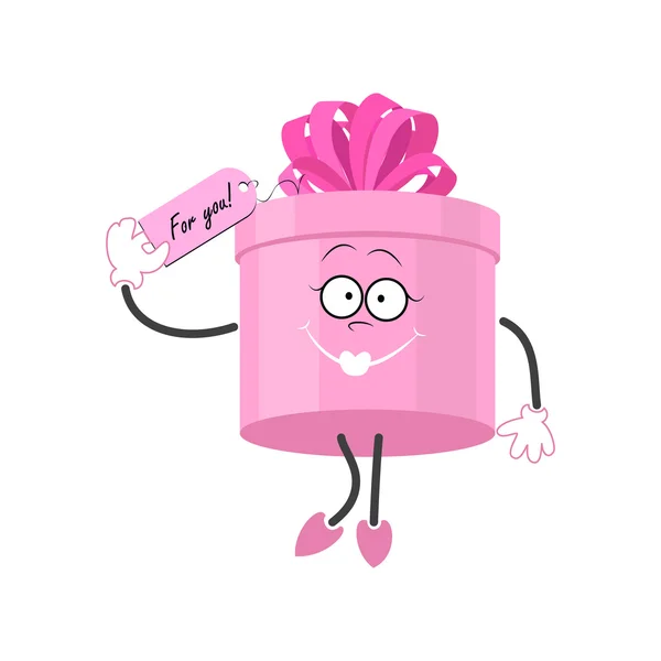 Geschenk, Geschenk runde Geschenkbox. Zeichentrickfigur lässt grüßen. vec — Stockvektor