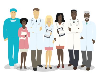 Doktor ve sağlık personeli üzerinde beyaz backgrou izole ekibi