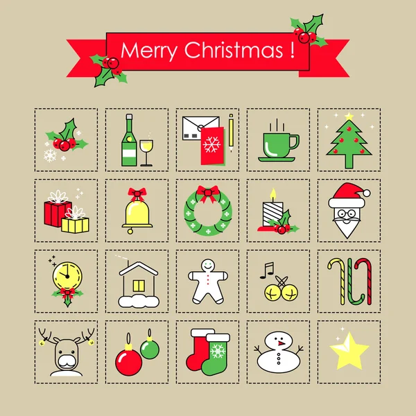 Collection d'icônes plates Aperçu - Ensemble de Noël — Image vectorielle