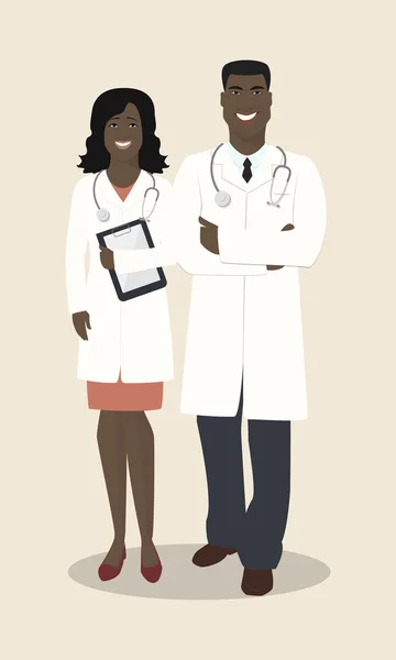 Doutor Afro-americano. Dois médicos de pé juntos. V —  Vetores de Stock