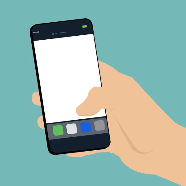 Mano sosteniendo un teléfono celular en un estilo de diseño plano, vector — Archivo Imágenes Vectoriales