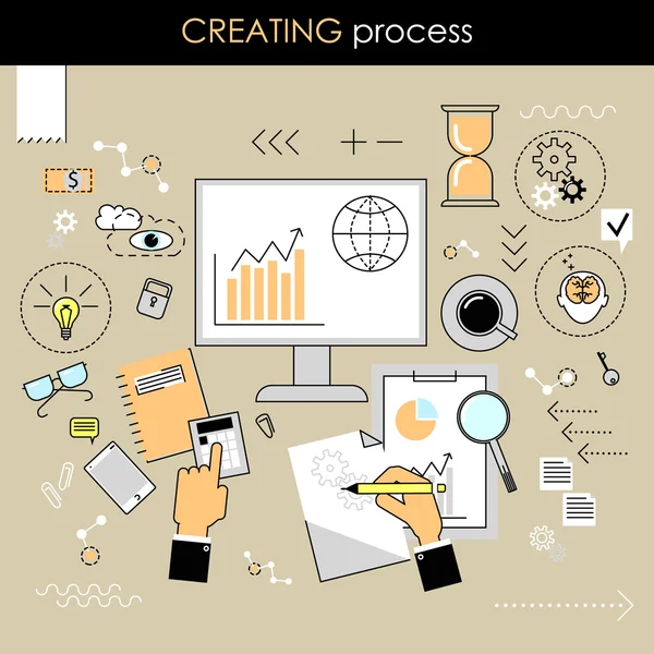 Het concept van het creatieve proces. Proces van de schepping. Workp — Stockvector