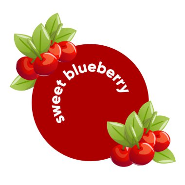 Yaban mersini ve yaban mersini etiketli şirin vektör etiketleri dairesel bir kompozisyonda, meyve paketleme, reçel markalaşması veya logo tasarımı için mükemmel..