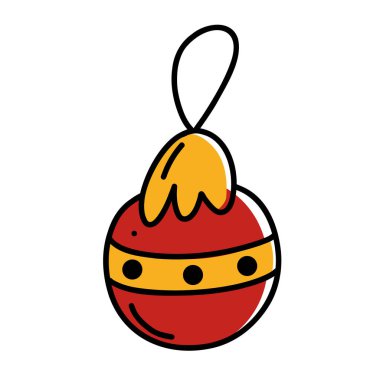 Tatil grafikleri, kış temaları, ağaç süslemeleri ve mevsimsel vektör çizimleri için mükemmel altın detaylarıyla stilize edilmiş kırmızı Noel balosu.