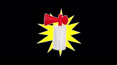 Patlak şekilli bir korna alfa arkaplan animasyonunda izole bir şekilde ortaya çıkıyor. Hava kornası ses efekti, tezahürat, şaka, şaka, şaka, spor, kutlama, uyarı, acil durum.