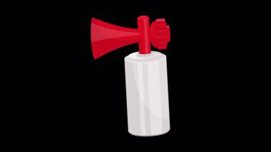 Alpha Channel 'da kornaya basıp titreşen hava animasyonu. Korna sesi, tezahürat, şaka, şaka, şaka, şaka, spor, kutlama, uyarı, acil durum için izole edilmiş AirHorn çizgi film stili.