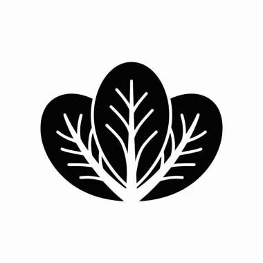 Görünür damarlı üç ıspanak yaprağından oluşan siyah bir siluet simgesi, beyaz bir arkaplan üzerine kurulmuş..