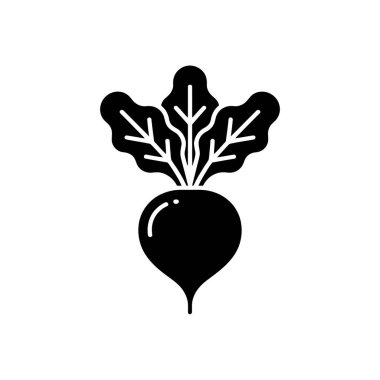 Yeşil yaprakları olan siyah bir pancar silueti temiz beyaz arka planda resmedilir. Yazdırma ve dijital ortam için uygun ölçeklenebilir vektör biçimi.