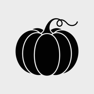 Belirgin kıvrımlı bir gövdesi olan siyah bir balkabağı silueti ve açık gri arka planda narin bir sarmaşık gösterilir..