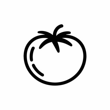 Beyaz arka planda tasvir edilmiş sapı ve sepalleri olan siyah bir domates çizgisi. Yazdırma ve dijital ortam için uygun ölçeklenebilir vektör biçimi.