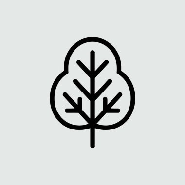 Üç yuvarlak loblu ve saplı, açık gri arkaplan üzerine kurulmuş, biçimlendirilmiş bir ağacın basit siyah çizgisi..