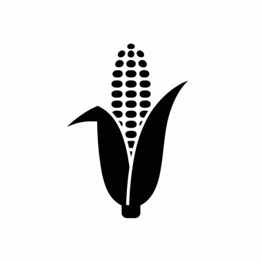 Kabukları ve çekirdekleri ile bir mısır koçanı tasvir eden siyah siluet simgesi beyaz arka planda gösterilir.